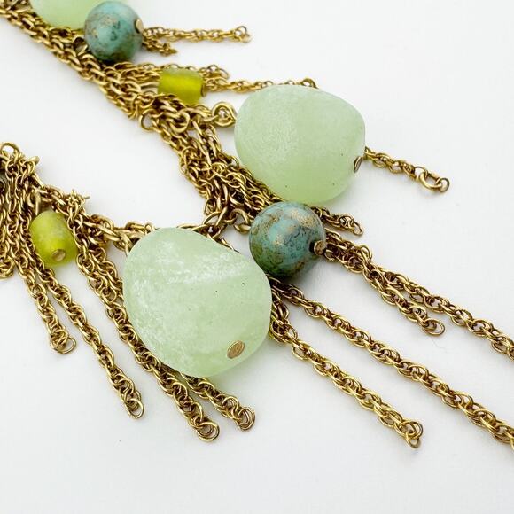 Vintage Boho Gold Chain Bracelet with Green Aventurine Turquoise Beads - Picture 4 of 9